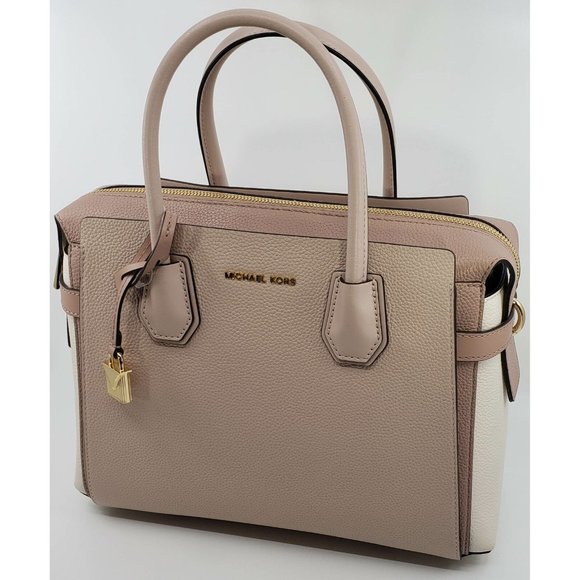 New Michael Kors Mercer Medium Tri-Color Pebbled Leather Belted Satchel $358.00 - Picture 2 of 7
